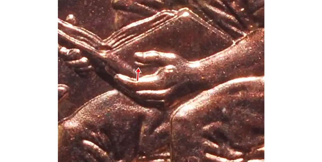 detail of the 2009 Penny Doubled Die Reverse